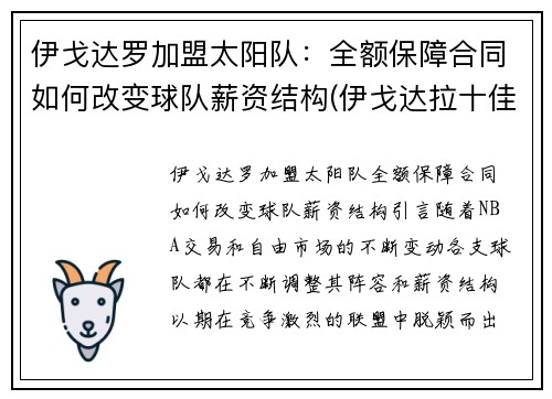 伊戈达罗加盟太阳队：全额保障合同如何改变球队薪资结构(伊戈达拉十佳球高清)