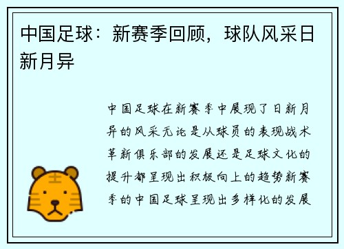 中国足球：新赛季回顾，球队风采日新月异